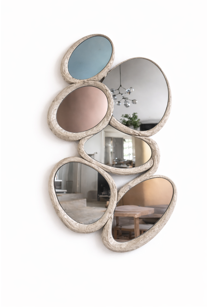 Modern Sculptural Mirror Tear Pearls