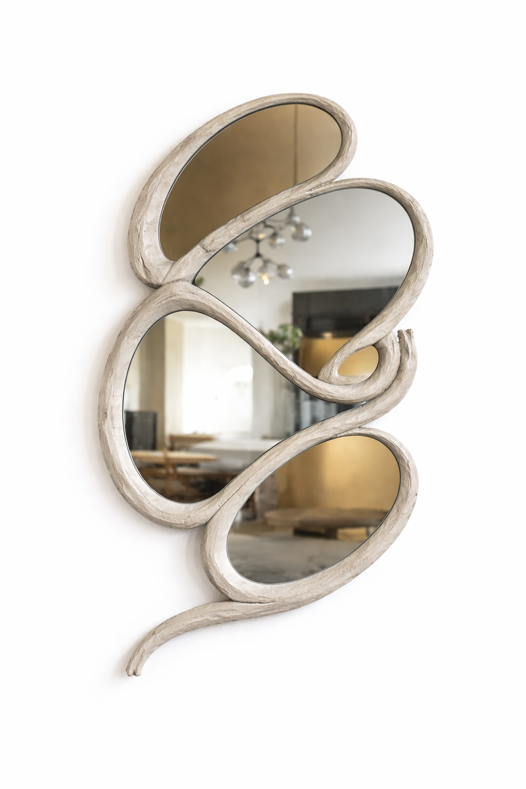 Modern Sculptural Wall Mirror Pearl Drops Vertical